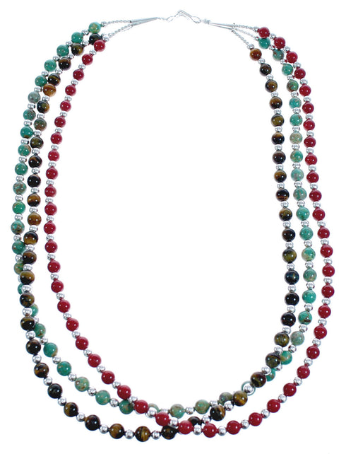 American Indian 3-Strand Multicolor Silver Bead Necklace AX123395